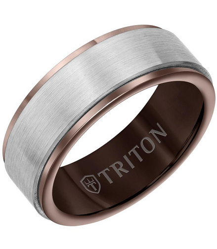 Triton Espresso and White Tungsten Carbide Wedding Band Size 10