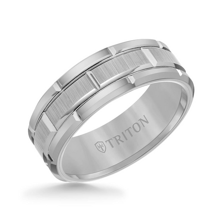 Triton 14K White Gold Tungsten Carbide Bevel Edge Comfort Fit Band Size 10