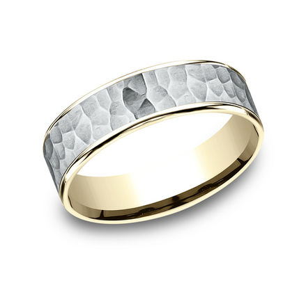 Benchmark "The Max" Mens 14K Two Tone Gold Satin Hammered Band