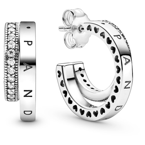 Pandora Signature Pave Double Hoop Earrings