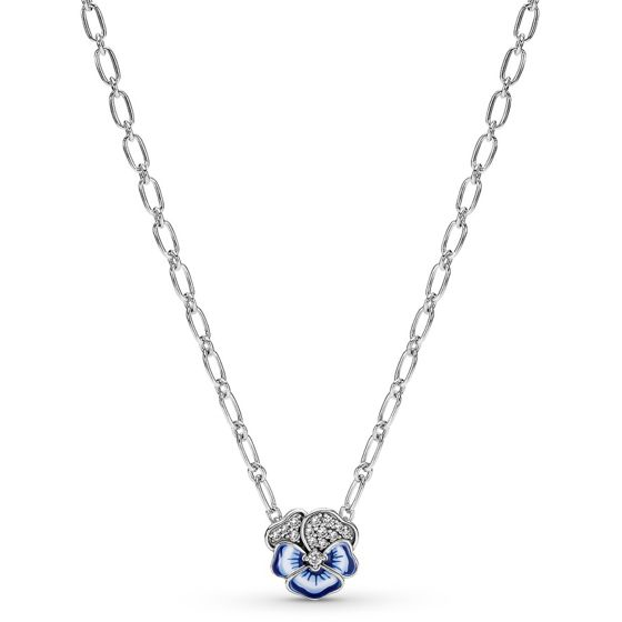 Pandora Moments Blue Pansy Flower Pendant Necklace 50 cm