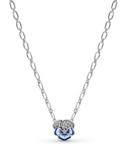 Pandora Moments Blue Pansy Flower Pendant Necklace 50 cm