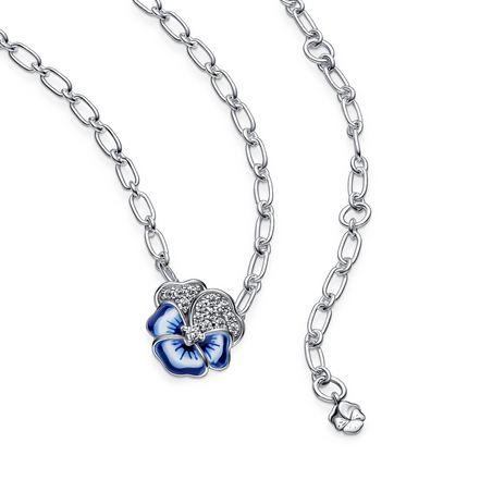 Pandora Moments Blue Pansy Flower Pendant Necklace 50 cm