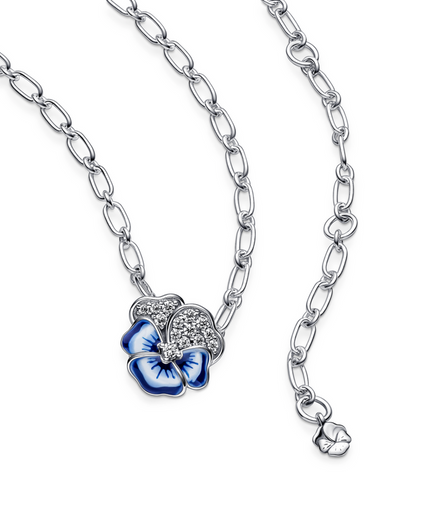 Pandora Moments Blue Pansy Flower Pendant Necklace 50 cm