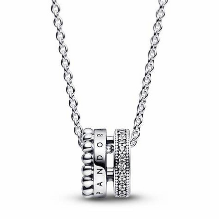 Pandora Signature Logo Pavé And Beads Pendant Necklace 45 cm