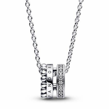 Pandora Signature Logo Pavé And Beads Pendant Necklace 45 cm