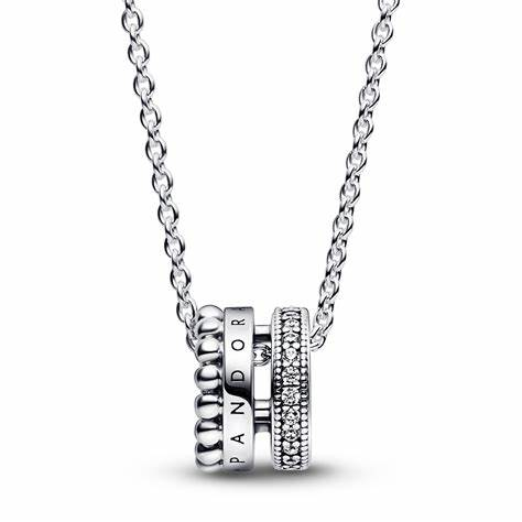 Pandora Signature Logo Pavé And Beads Pendant Necklace 45 cm