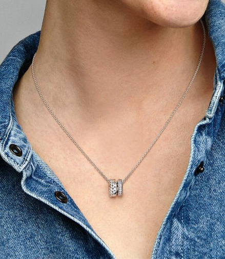 Pandora Signature Logo Pavé And Beads Pendant Necklace 45 cm