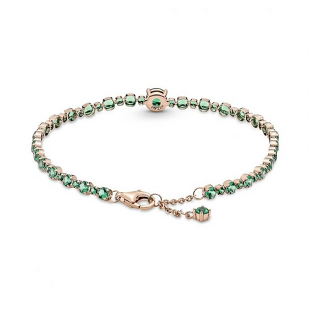Pandora Timeless Rose Sparkling Green Pavé Tennis Bracelet Size 18