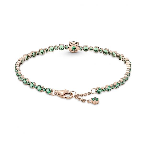 Pandora Timeless Rose Sparkling Green Pavé Tennis Bracelet Size 18