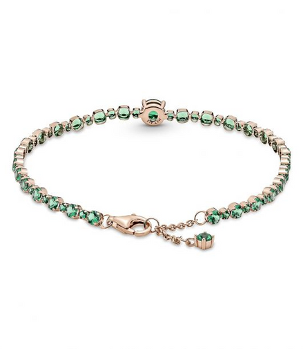 Pandora Timeless Rose Sparkling Green Pavé Tennis Bracelet Size 18