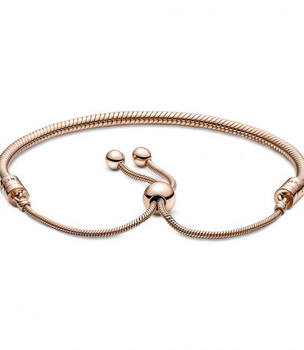 Pandora Moments 14K Rose Gold-Plated Snake Chain Slider Bracelet Size 2