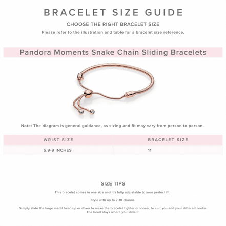 Pandora Moments Rose Snake Chain Slider Bracelet Size 2
