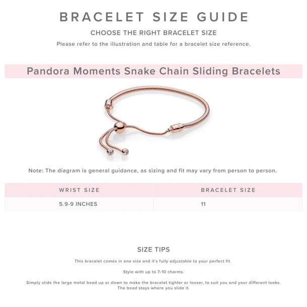 Pandora Moments Rose Snake Chain Slider Bracelet Size 2