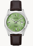 Bulova Surveyor Stainless Steel And Pistacio Green Dial Leather Strap Watch