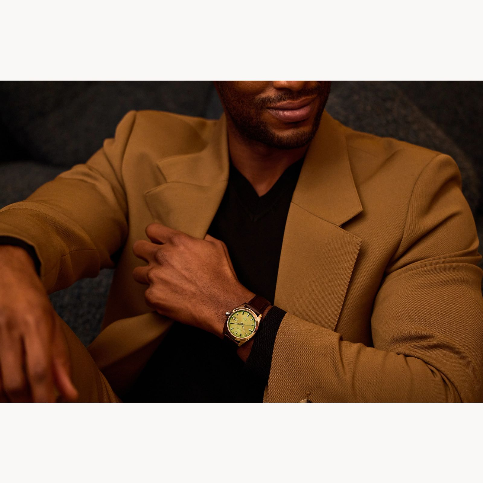 Bulova Surveyor Stainless Steel And Pistacio Green Dial Leather Strap Watch