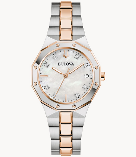 Bulova Ladies Classic Prestige Mother Of Pearl Dial With Diamond Accent Two-Tone IP Watch