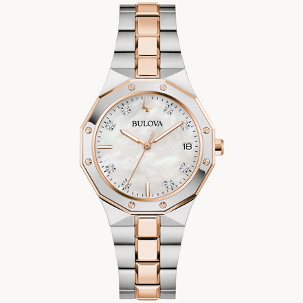 Bulova Ladies Classic Prestige Two-Tone Mother Of Pearl Dial With Diamond Accent Bracelet Watch