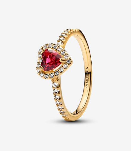Pandora Timeless Gold Plated Red Elevated Heart Ring Size 6