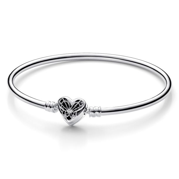 Pandora Moments Heart And  Butterfly Bangle Charm Bracelet Size 17