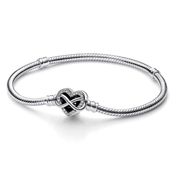 Pandora Moments Sparkling Infinity Heart Clasp Snake Chain Bracelet Size 18