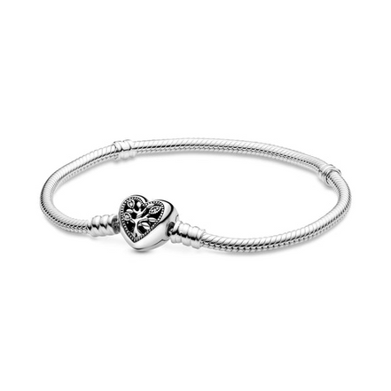 Pandora Moments Family Tree Heart Clasp Snake Chain Bracelet Size 17