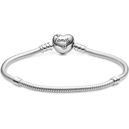 Pandora Moments Family Tree Heart Clasp Snake Chain Bracelet Size 17
