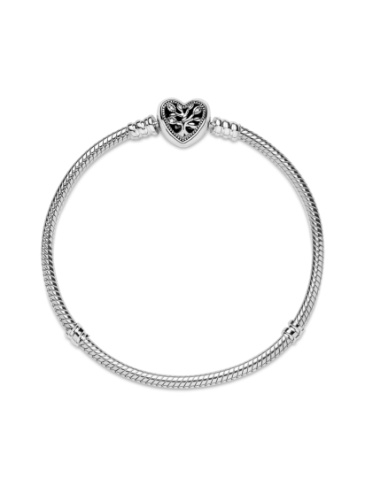 Pandora Moments Family Tree Heart Clasp Snake Chain Bracelet Size 17
