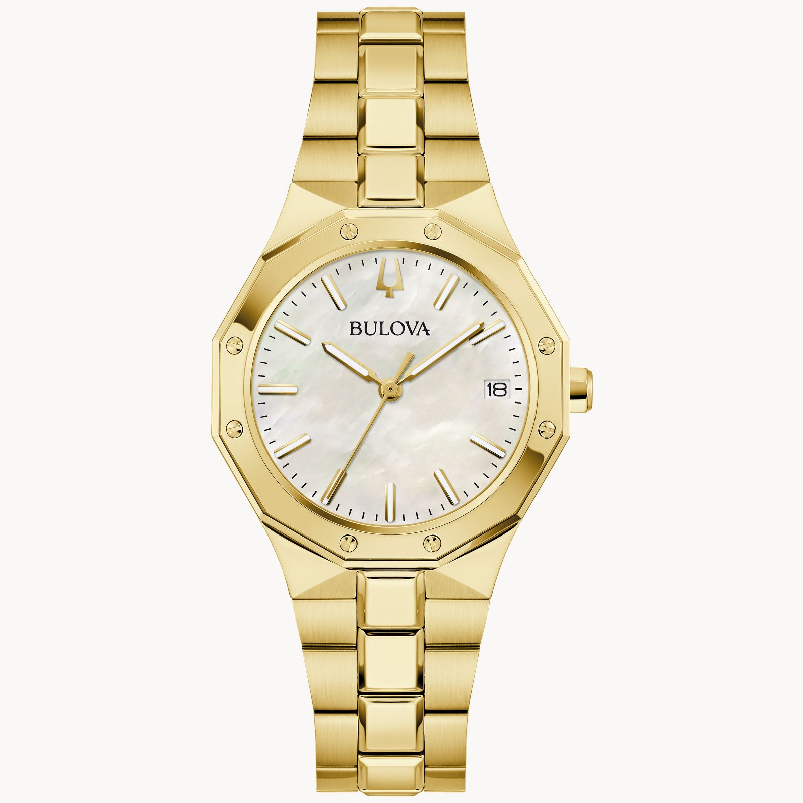 Bulova Ladies Classic Prestigue Gold-Tone Mother Of Pearl Dial Bracelet Watch