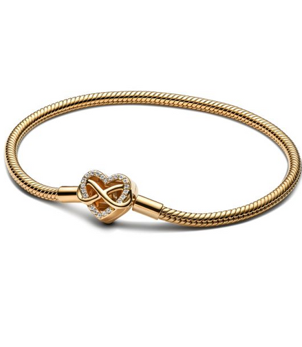 Pandora Moments Sparkling Infinity Heart Clasp Snake Chain Bracelet Size 18
