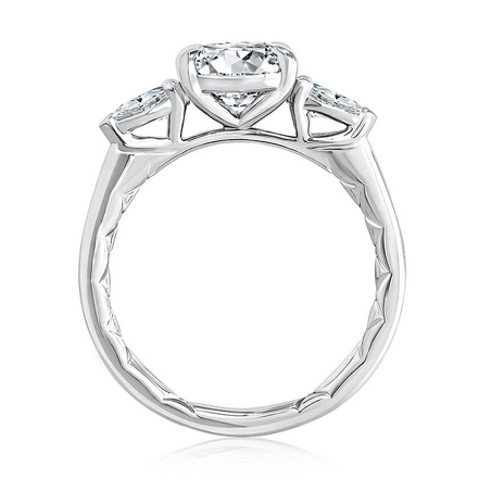 A.Jaffe Three Stone Classic Quilted Band Diamond Engagement Ring