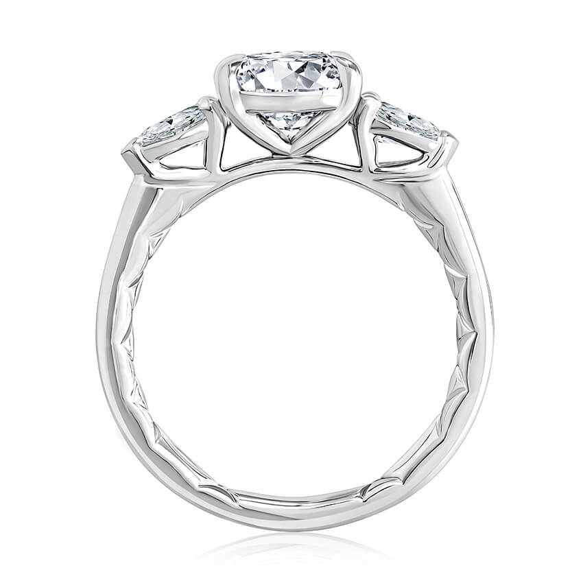 A.Jaffe Three Stone Classic Quilted Band Diamond Engagement Ring