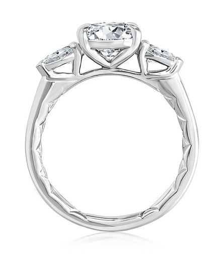 A.Jaffe Three Stone Classic Quilted Band Diamond Engagement Ring