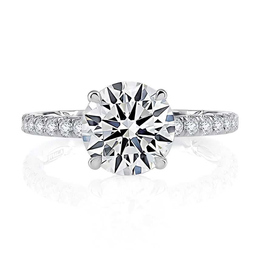A.JAFFE 14K White Gold Statement Round Quilted Engagement Ring