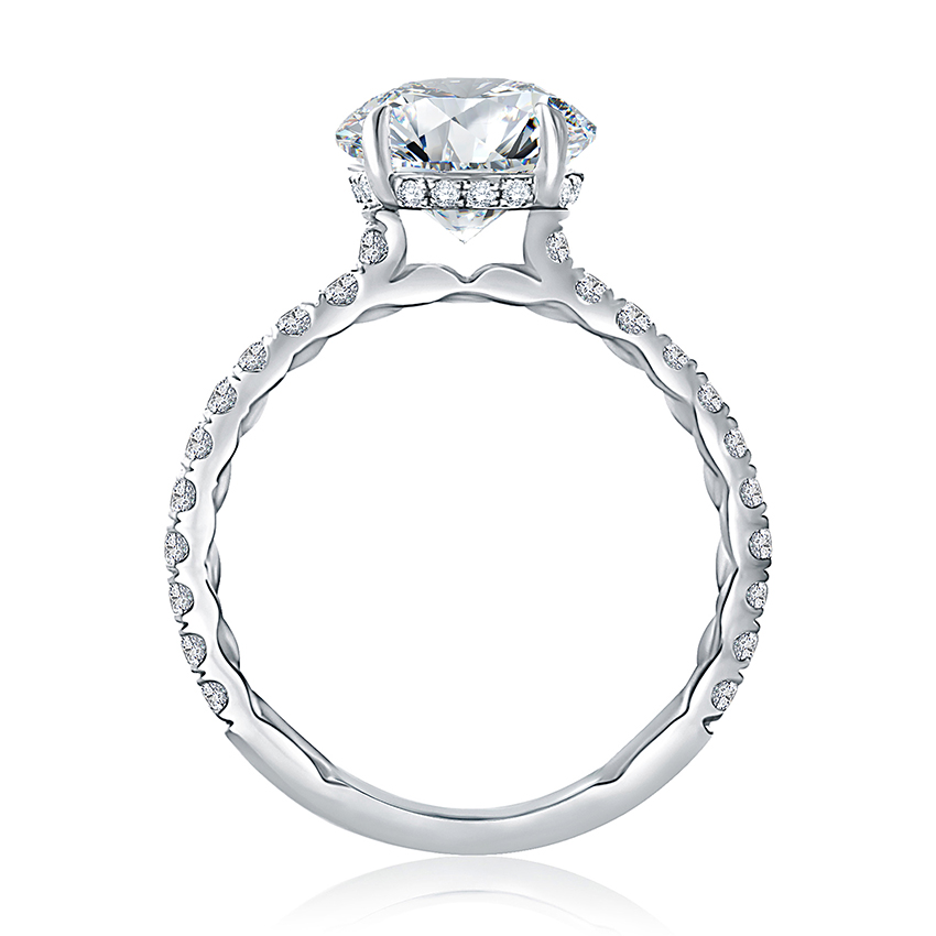 A.JAFFE 14K White Gold Statement Round Quilted Engagement Ring