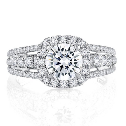 A.JAFFE Triple Split ShankHalo Round Cut Diamond Engagement Ring
