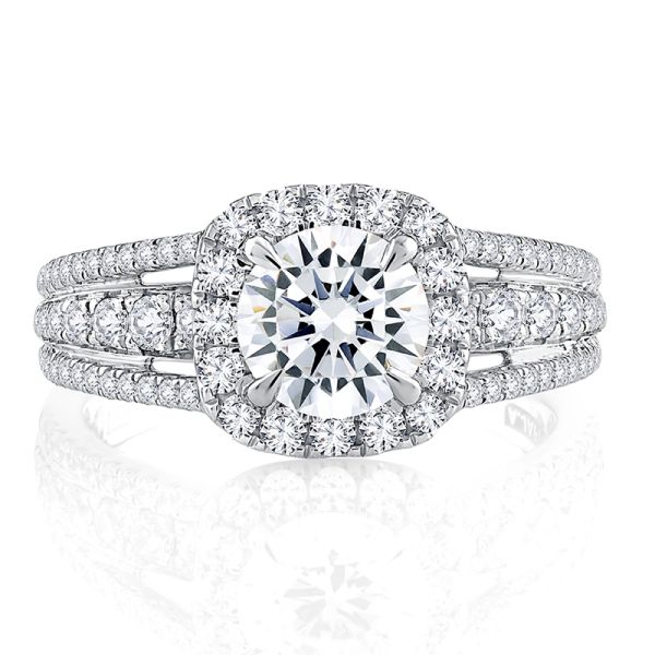 A.JAFFE Triple Split ShankHalo Round Cut Diamond Engagement Ring