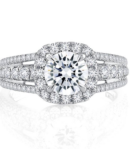 A.JAFFE Triple Split ShankHalo Round Cut Diamond Engagement Ring