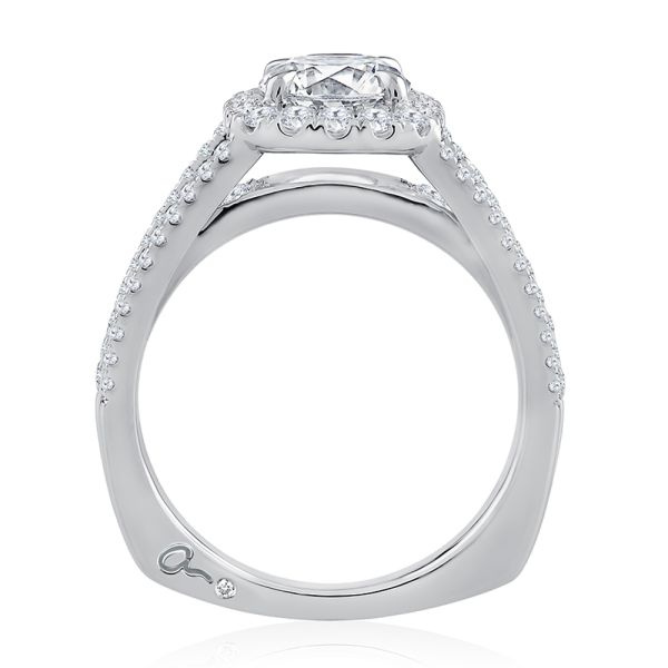 A.JAFFE Triple Split ShankHalo Round Cut Diamond Engagement Ring