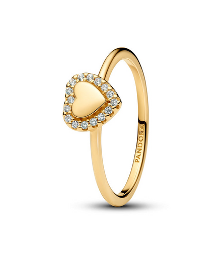 Pandora Timeless 14K Gold-Plated Engravable Heart Halo Ring Size 6