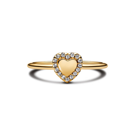 Pandora Timeless 14K Gold-Plated Engravable Heart Halo Ring Size 6
