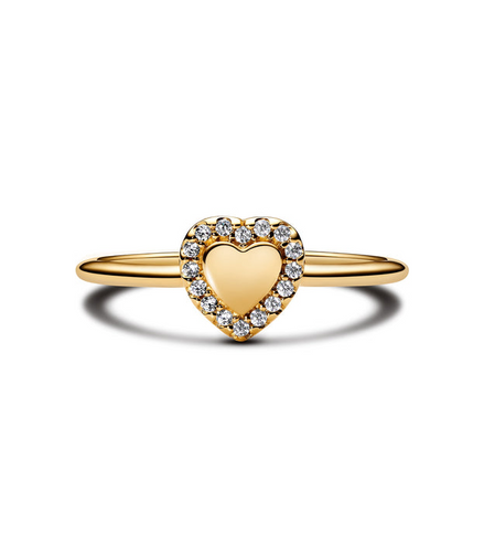 Pandora Timeless 14K Gold-Plated Engravable Heart Halo Ring Size 6