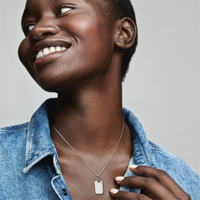 Pandora ME/Moments Silver Engravable Rectangle Tag Pendant