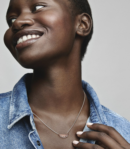 Pandora Moments Two-Tone Floating Curved Feather Collier Necklace 45 cm