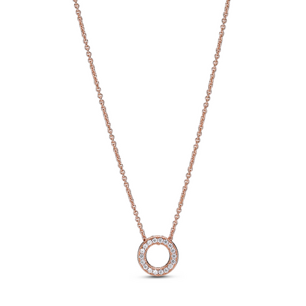 Pandora Signature Rose Logo Pavé Circle Collier Necklace 45 cm