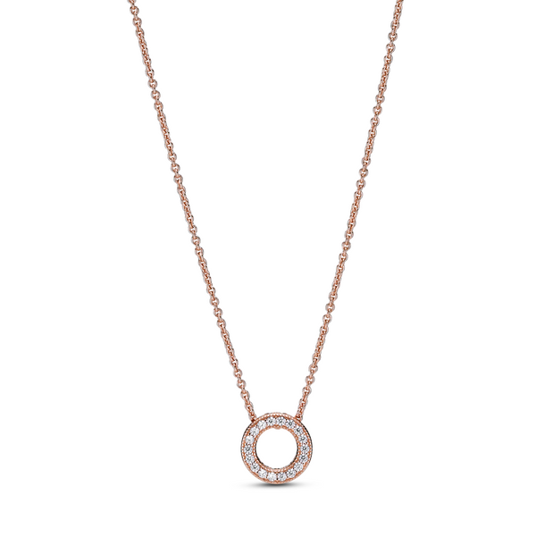Pandora Signature Rose Logo Pavé Circle Collier Necklace 45 cm