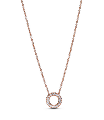 Pandora Signature Rose Logo Pavé Circle Collier Necklace 45 cm