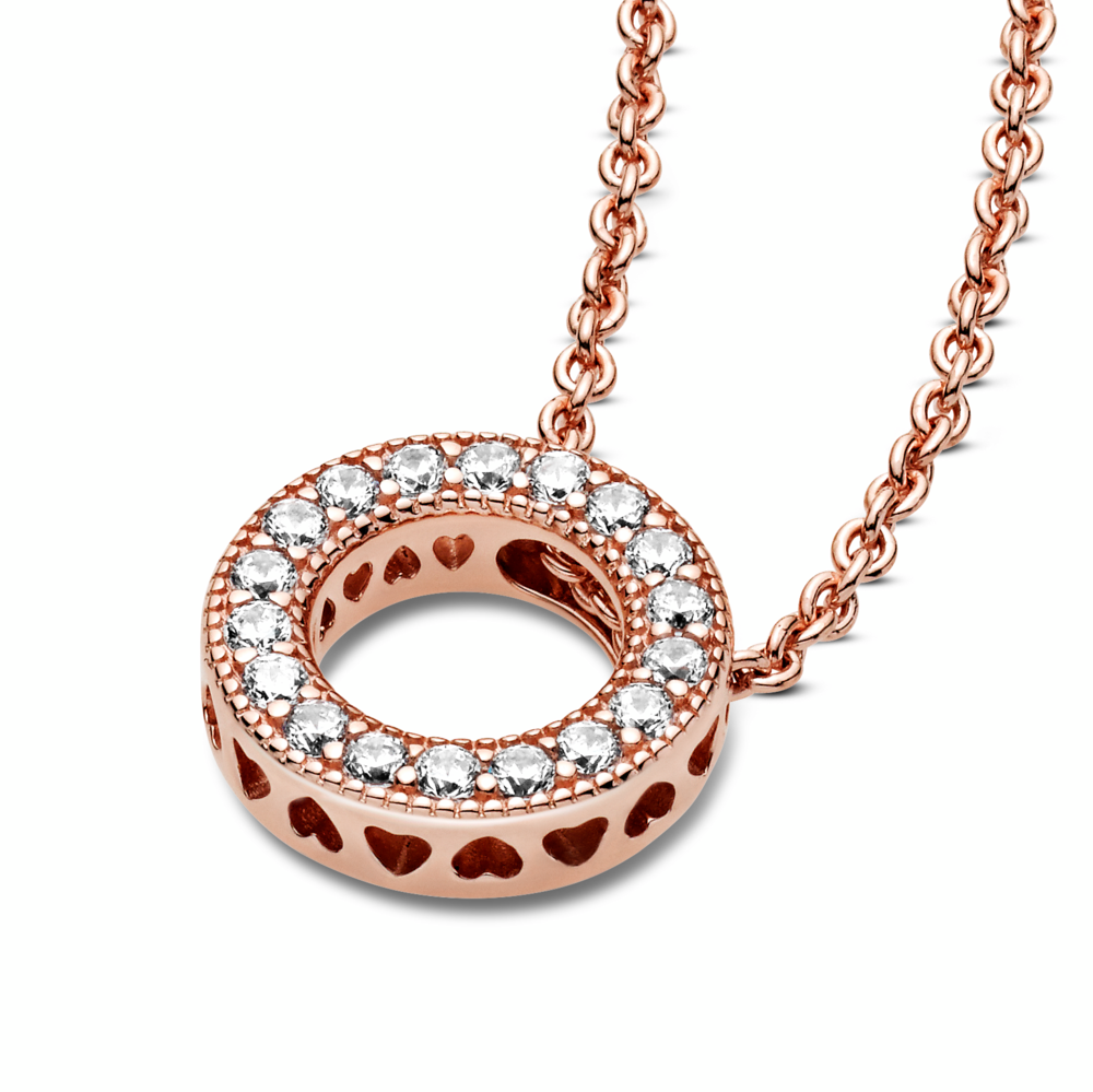 Pandora Signature Rose Logo Pavé Circle Collier Necklace 45 cm