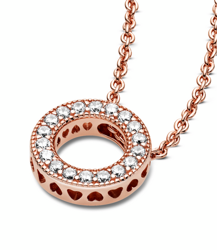 Pandora Signature Rose Logo Pavé Circle Collier Necklace 45 cm