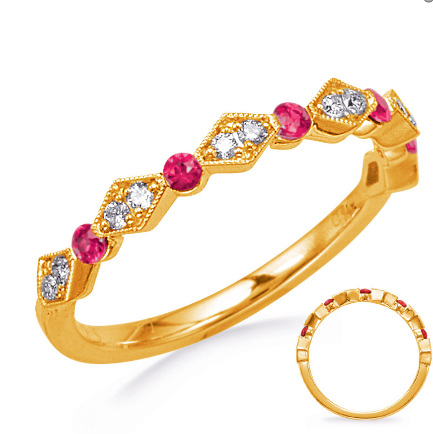 14K Yellow Gold Ruby And Diamond Band